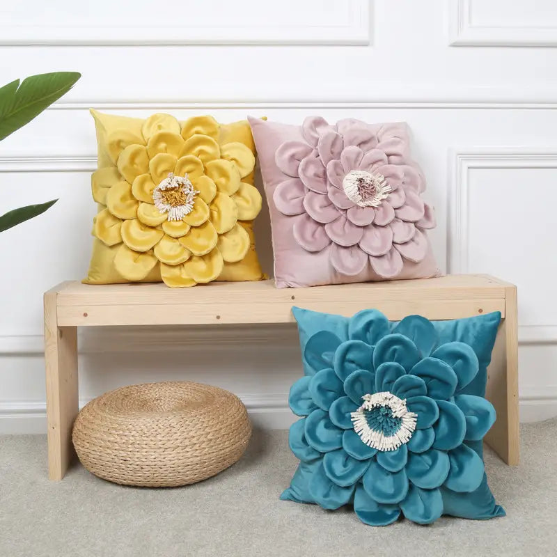 3D Daisy Flower Velvet Pillowcase with Hidden Zipper