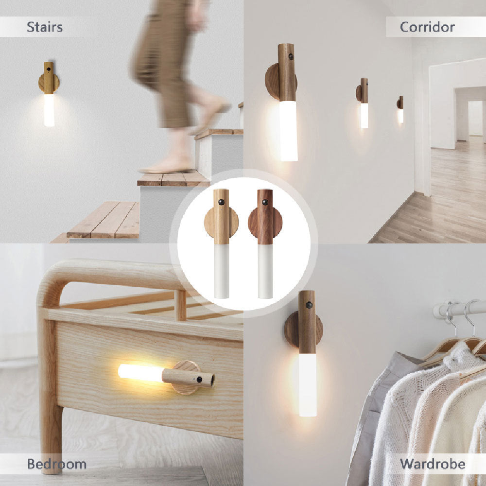Magnetic Wood LED Night Light with PIR Motion Sensor