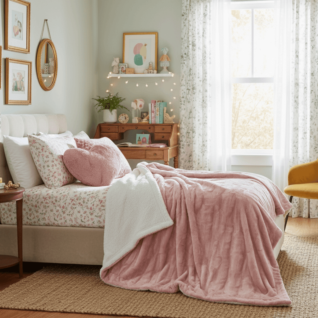 Tache Faux Fur Dusty Rose Gold Pink Throw Blanket (#7)