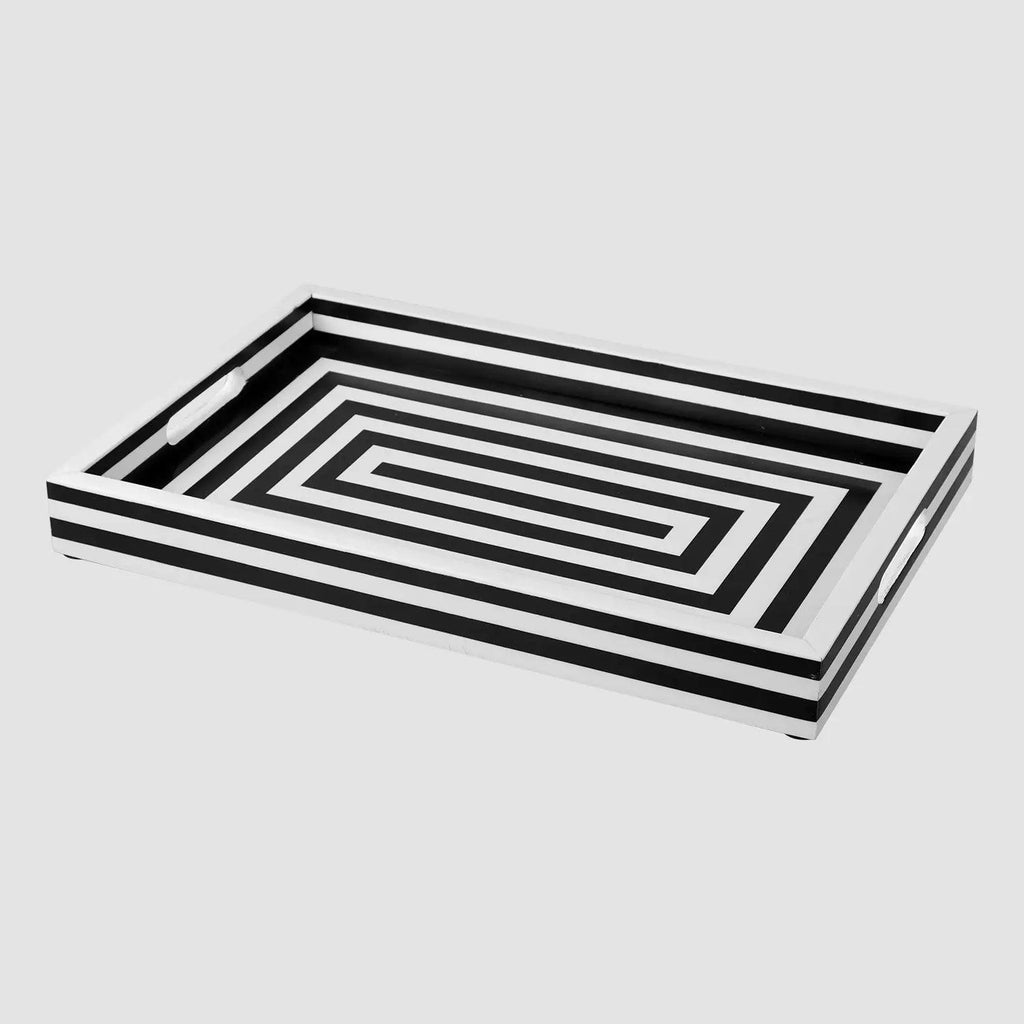 Black White Concentric Tray Coffee Table Ottoman 11x17 12x12