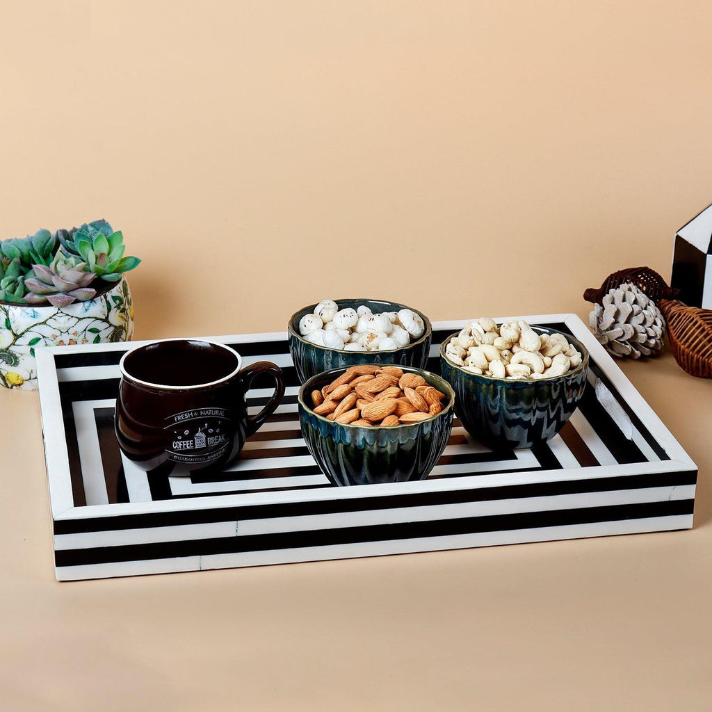 Black White Concentric Tray Coffee Table Ottoman 11x17 12x12