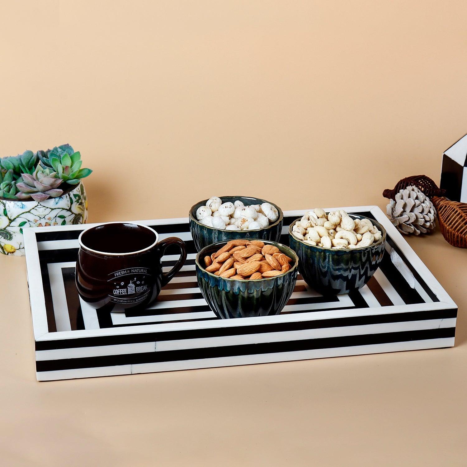 Black White Concentric Tray Coffee Table Ottoman 11x17 12x12