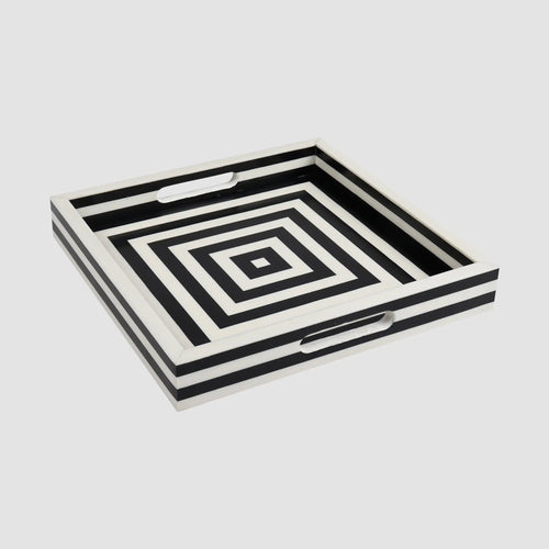 Black White Concentric Tray Coffee Table Ottoman 11x17 12x12