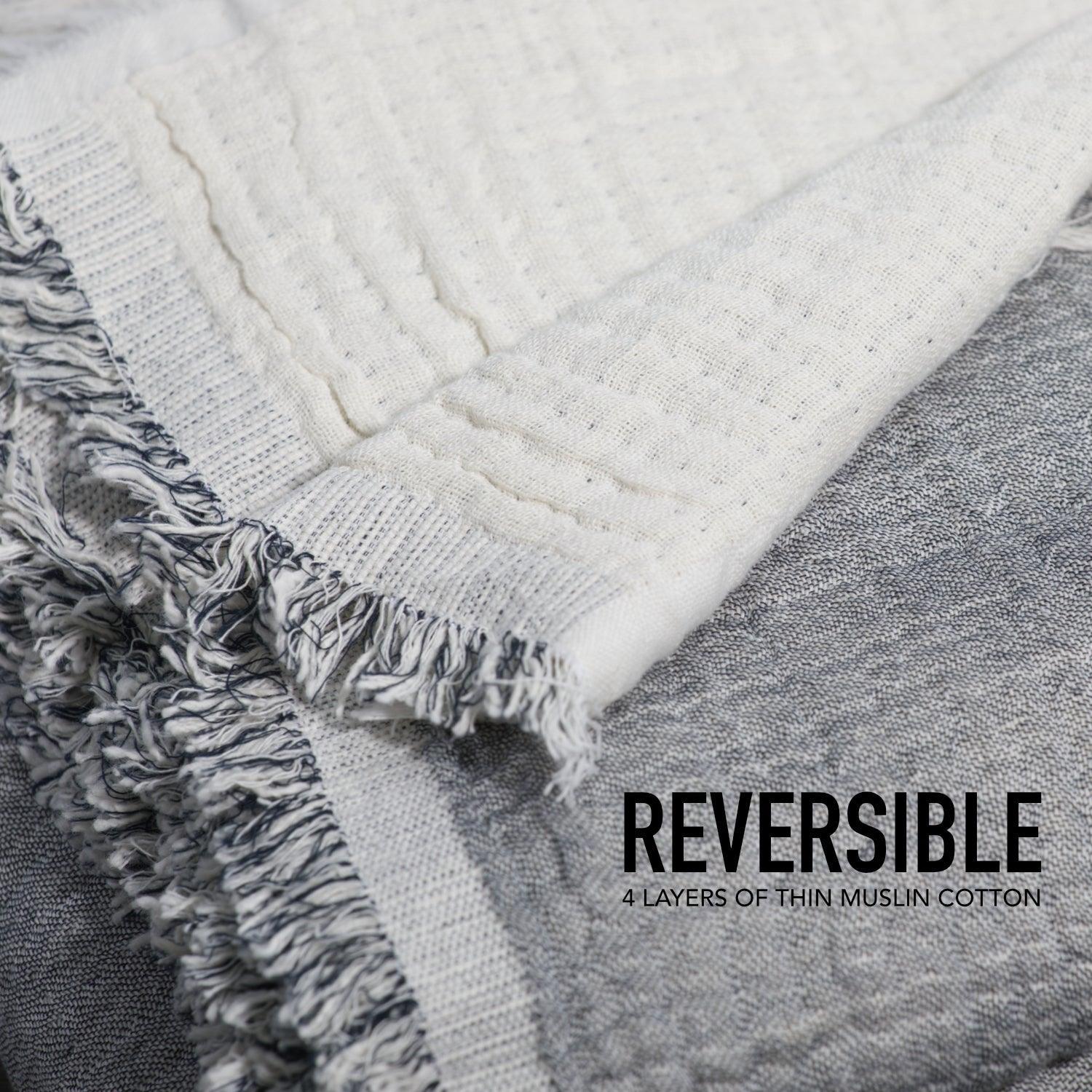 100% Cotton Reversible  Muslin Throw Blankets 60" x 80"
