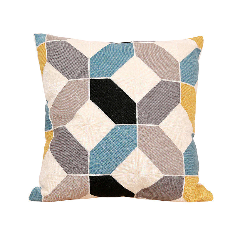 Geometric Embroidered Throw Pillow Cover for Sofa