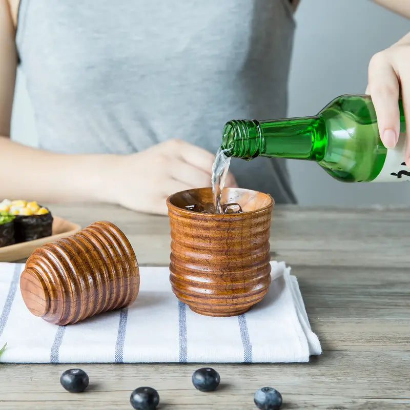 Natural Wood Water Cup with Jujube Line Pattern