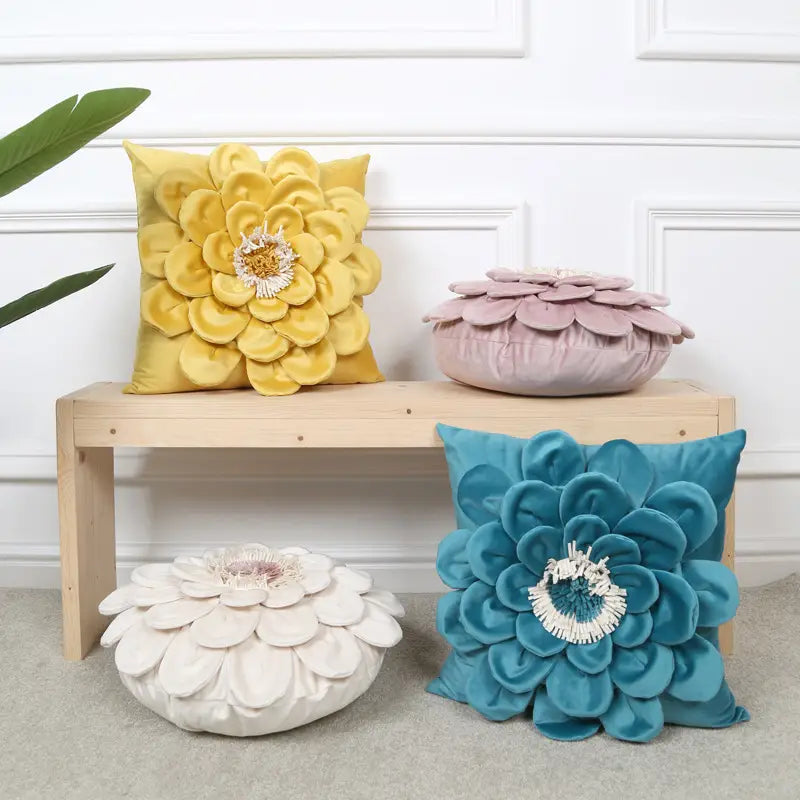 3D Daisy Flower Velvet Pillowcase with Hidden Zipper