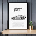 Affiche De Lorean DMC-12  | Art mural | Affiche voiture vintage | Affiche noir et blanc