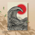 Affiche vague japonaise rouge et noir — art mural zen minimaliste