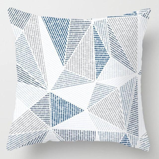 Blue Geometric Pillow Cover | Navy & White Cotton Linen Cushion Cover 18x18"