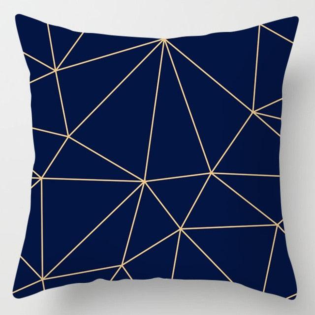 Blue Geometric Pillow Cover | Navy & White Cotton Linen Cushion Cover 18x18"