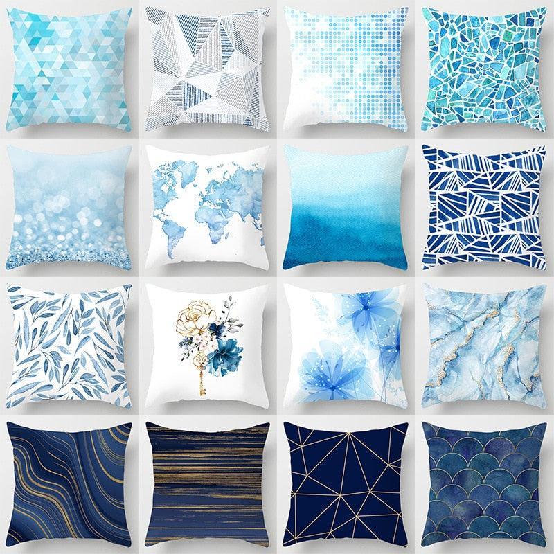 Blue Geometric Pillow Cover | Navy & White Cotton Linen Cushion Cover 18x18"