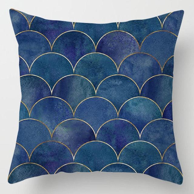 Blue Geometric Pillow Cover | Navy & White Cotton Linen Cushion Cover 18x18"