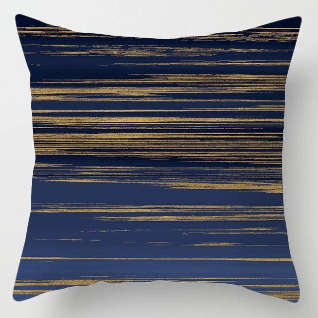 Blue Geometric Pillow Cover | Navy & White Cotton Linen Cushion Cover 18x18"