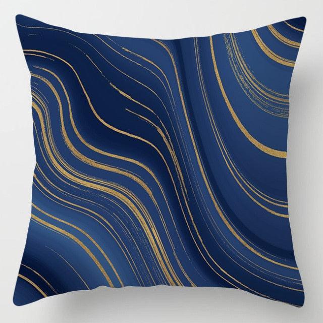 Blue Geometric Pillow Cover | Navy & White Cotton Linen Cushion Cover 18x18"