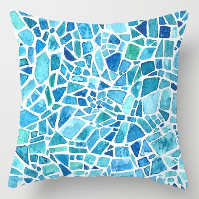 Blue Geometric Pillow Cover | Navy & White Cotton Linen Cushion Cover 18x18"